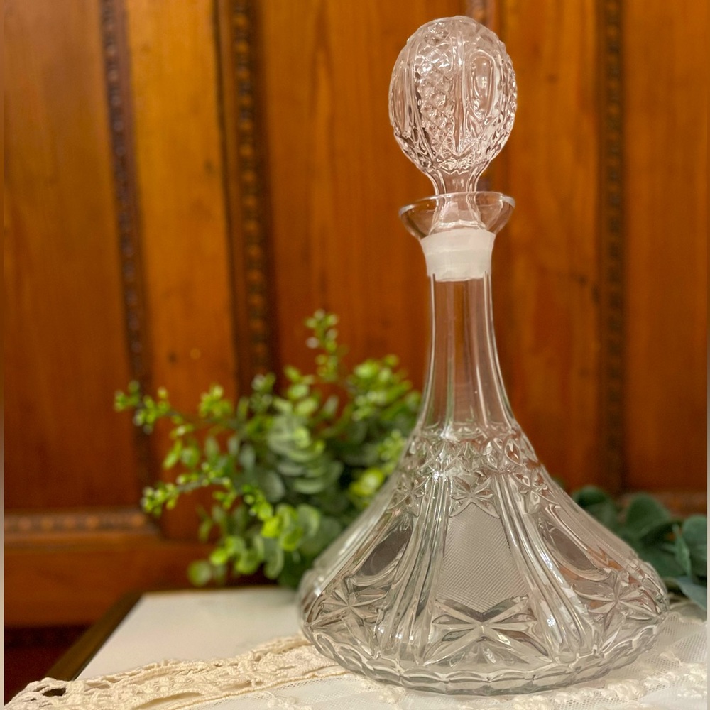 Clear Vintage Etched Decanter with Stopper